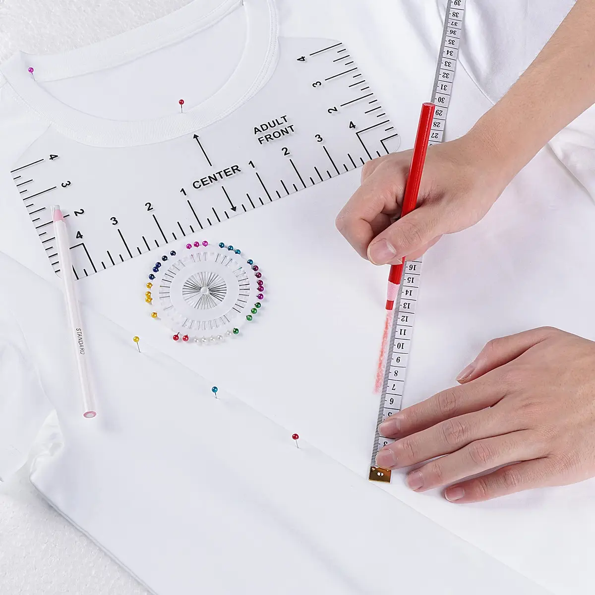 tietoc 12pcs T-Shirt Ruler Guide Set with Soft Measuring Tape & Pencils | 10"x4" Adult Ruler (12-Piece Set) - view 7