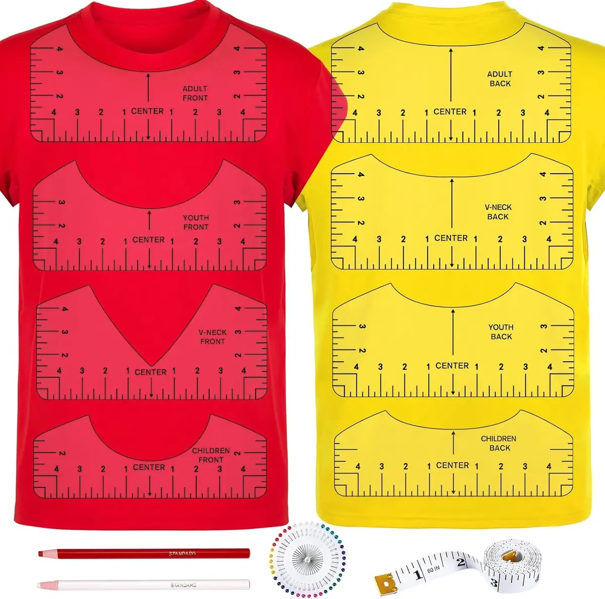 tietoc 12pcs T-Shirt Ruler Guide Set with Soft Measuring Tape & Pencils | 10"x4" Adult Ruler (12-Piece Set) - view 8