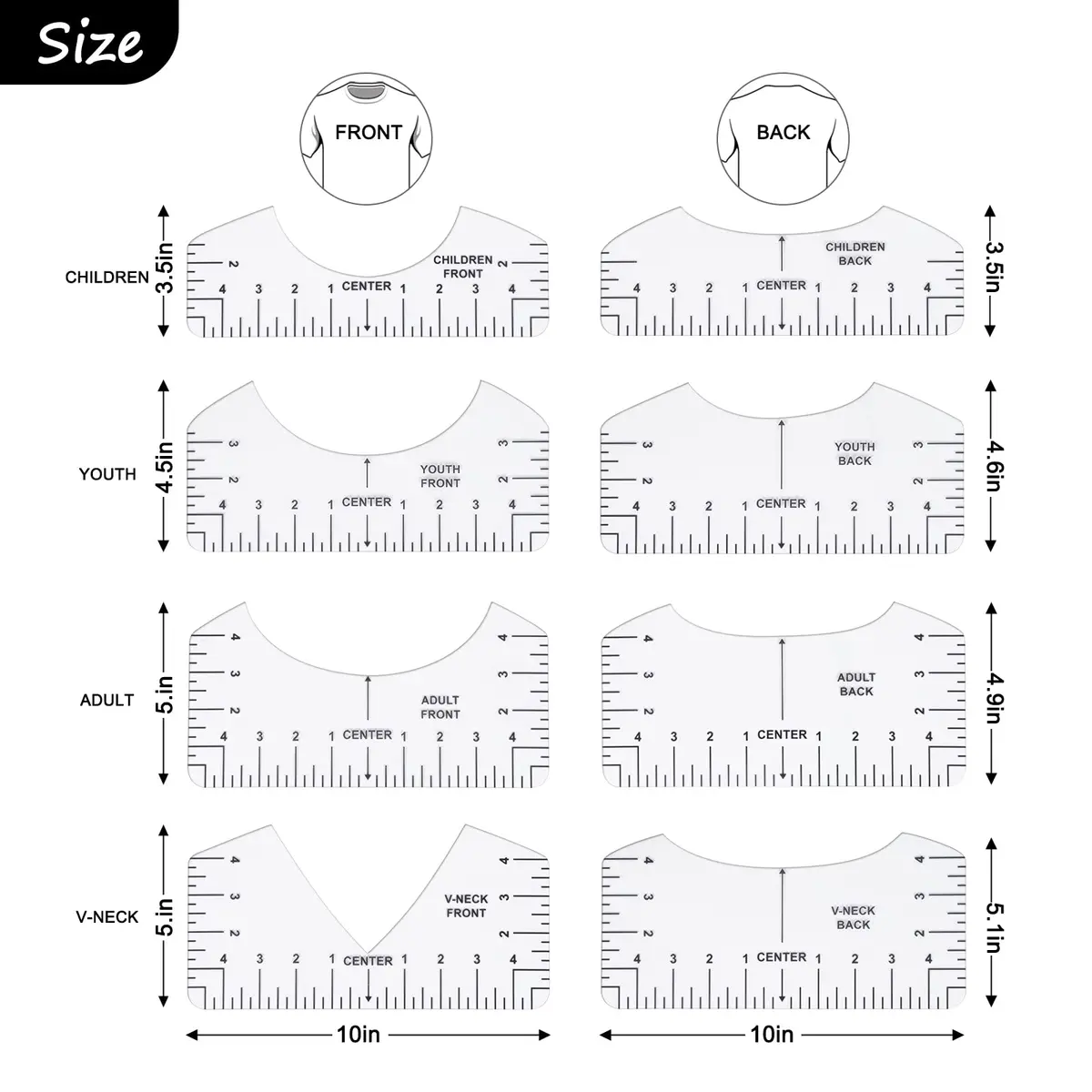 tietoc 12pcs T-Shirt Ruler Guide Set with Soft Measuring Tape & Pencils | 10"x4" Adult Ruler (12-Piece Set) - view 2