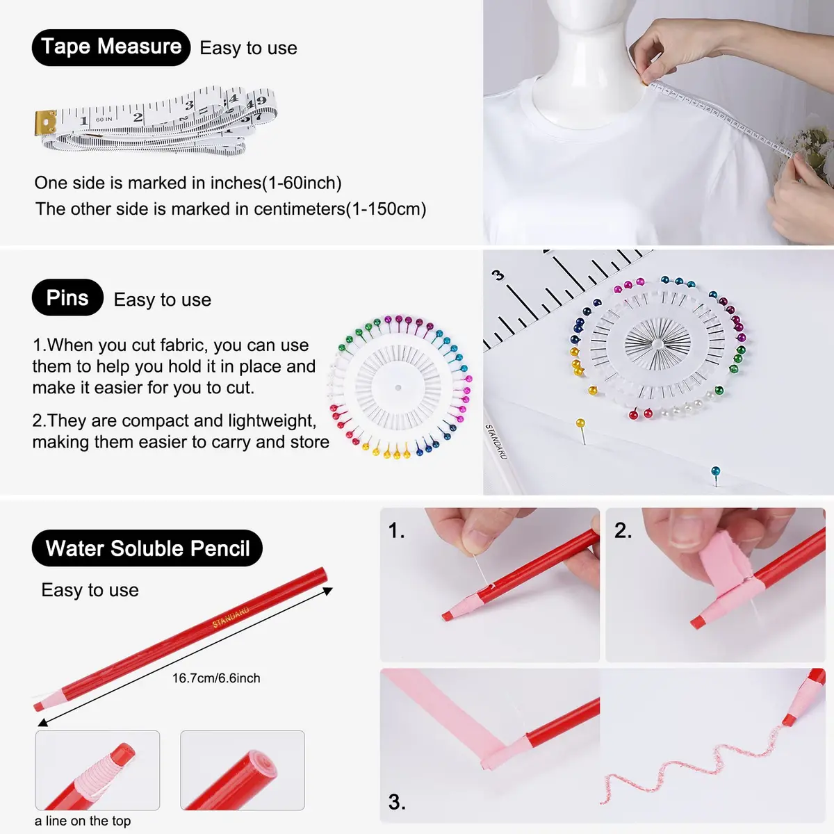 tietoc 12pcs T-Shirt Ruler Guide Set with Soft Measuring Tape & Pencils | 10"x4" Adult Ruler (12-Piece Set) - view 4