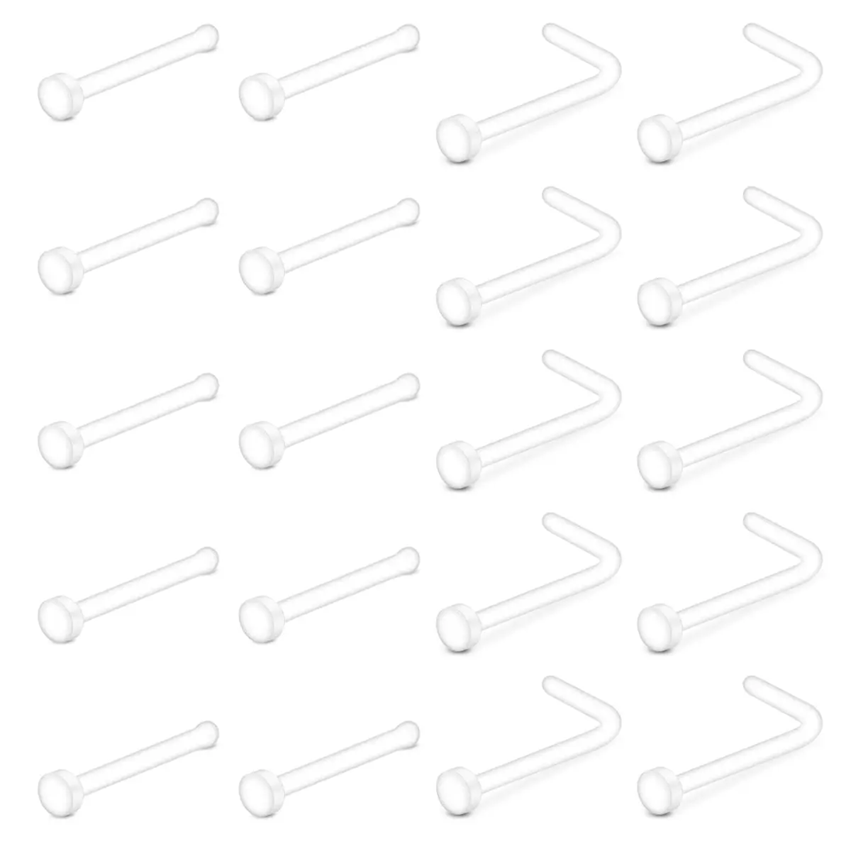 D.Bella 20G Clear Nose Studs Acrylic L Shape Nose Rings Retainer Bioflex Bone Pin Straight Nose Studs Flexible Nose Piercing Flat Top for Men Women | Hypoallergenic, 20 pcs - main product image