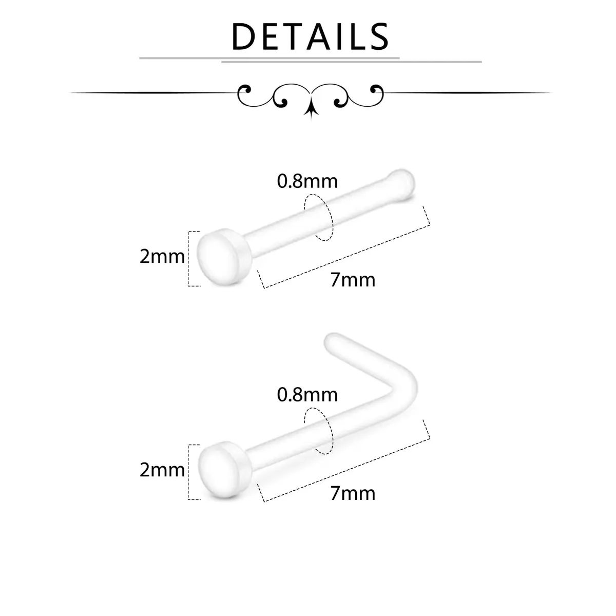 D.Bella 20G Clear Nose Studs Acrylic L Shape Nose Rings Retainer Bioflex Bone Pin Straight Nose Studs Flexible Nose Piercing Flat Top for Men Women | Hypoallergenic, 20 pcs - view 2
