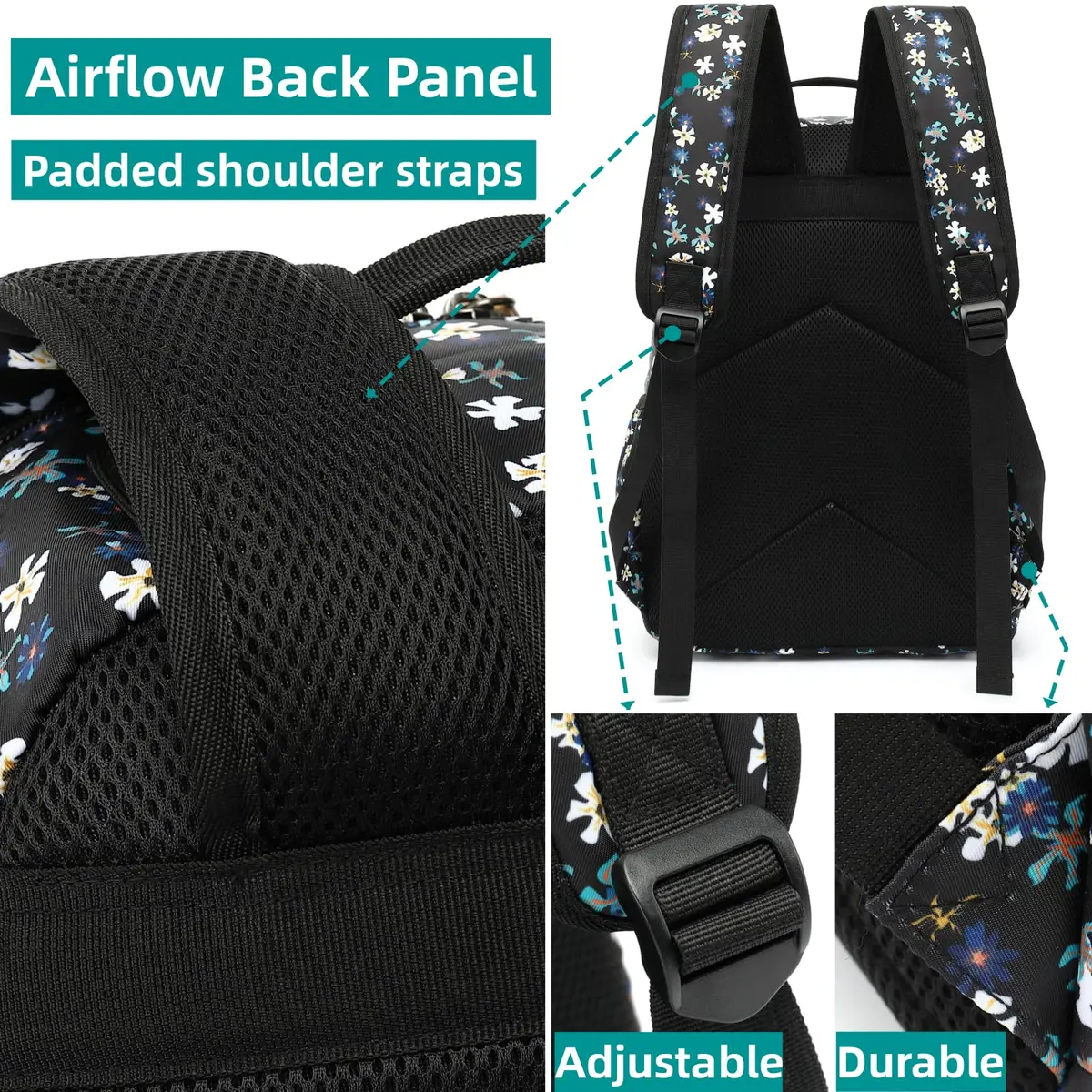 Leaper Floral Backpack Travel Bag Bookbags Women Satchel 35cm (13in) | Water-Resistant Polyester - view 4