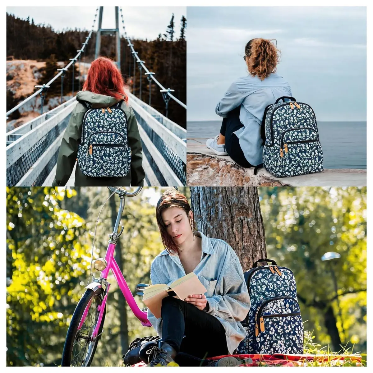 Leaper Floral Backpack Travel Bag Bookbags Women Satchel 35cm (13in) | Water-Resistant Polyester - view 8