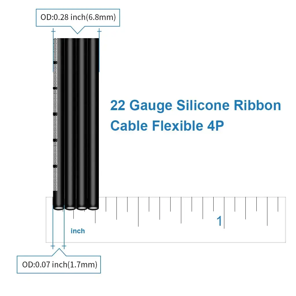 BNTECHGO 22 AWG 4-Pin Silicone Ribbon Cable 15.24 m (50 ft) Black | Ultra Flexible Tinned Copper Wire - view 2