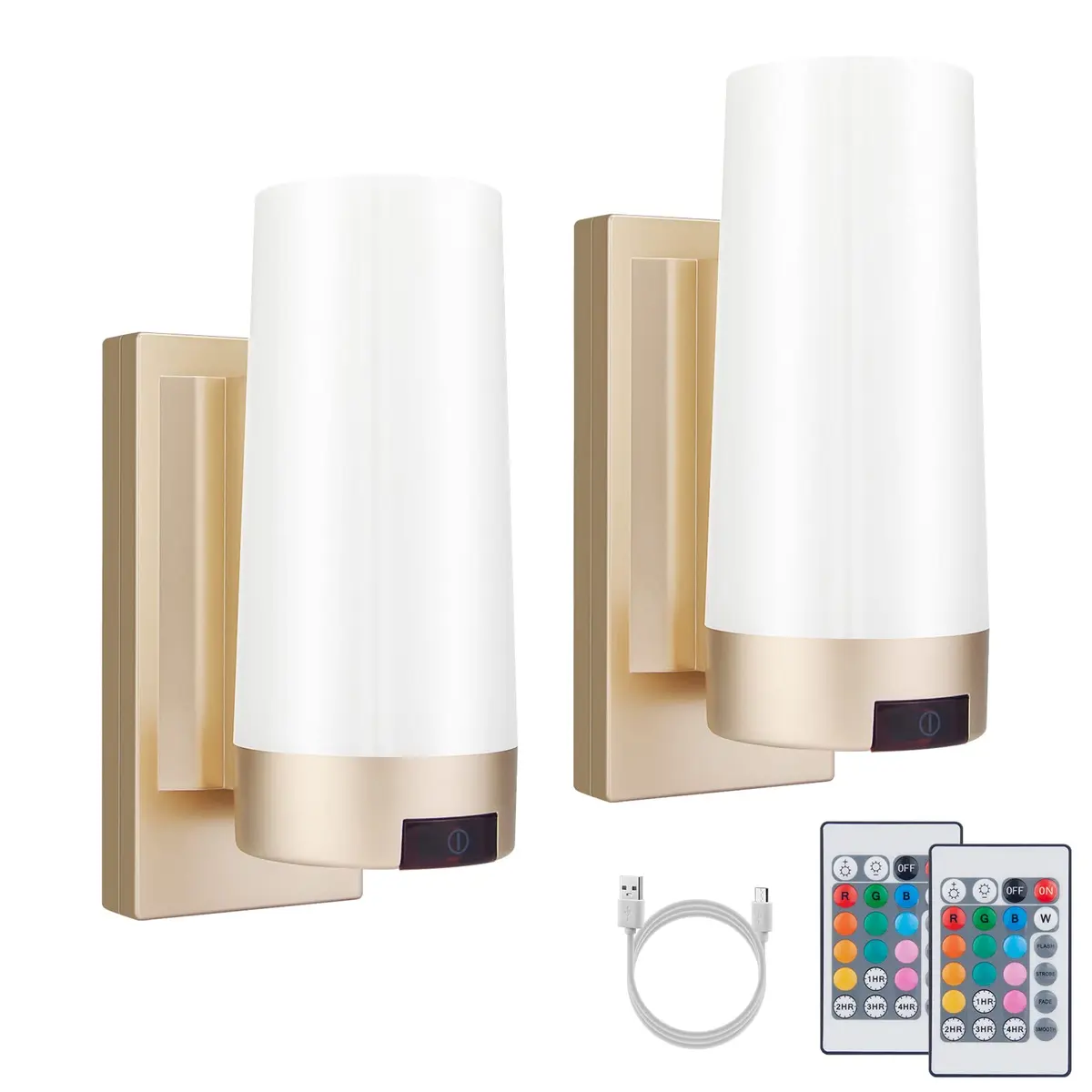 BIGMONAT Wireless Wall Sconce Light USB Rechargeable 2 Pack | Multi Color Dimmable Night Light for Hallway Bathroom Kids Bedroom - main product image