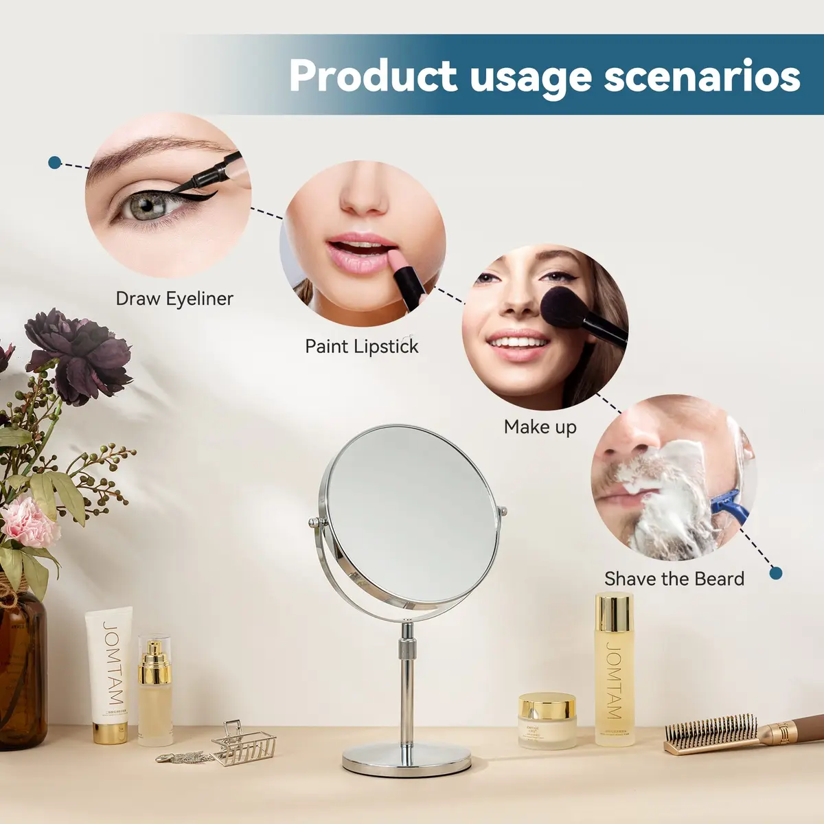 HOMEMIRO 17" Tall Tabletop Magnifying Makeup Mirror 1X/10X Adjustable Height No Light - view 2