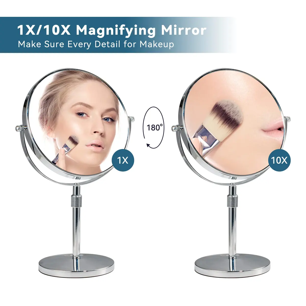 HOMEMIRO 17" Tall Tabletop Magnifying Makeup Mirror 1X/10X Adjustable Height No Light - view 3