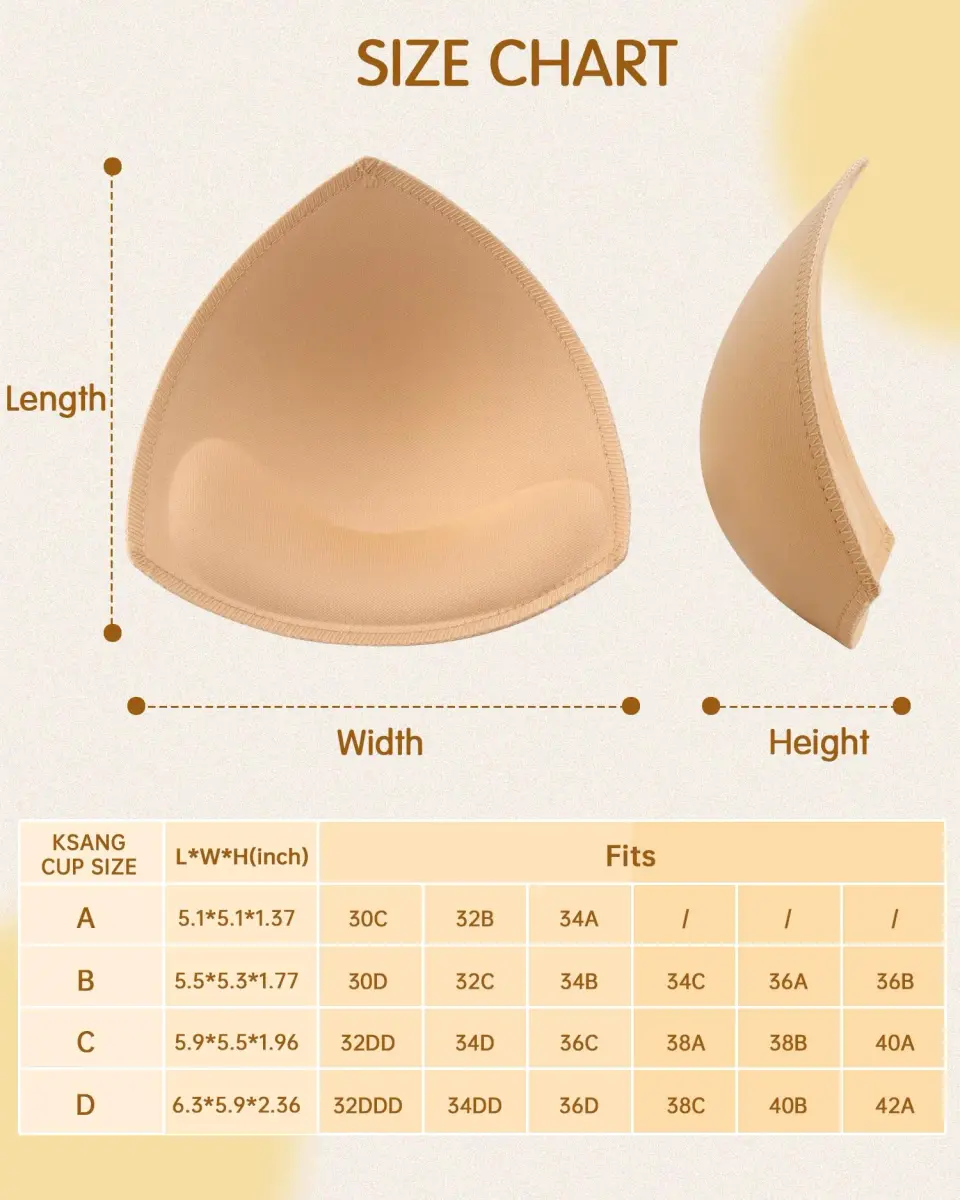 KSang Bra Pads Inserts (4 Pairs, C Cup, Beige) | Sewn Edges & Natural Shape - view 6