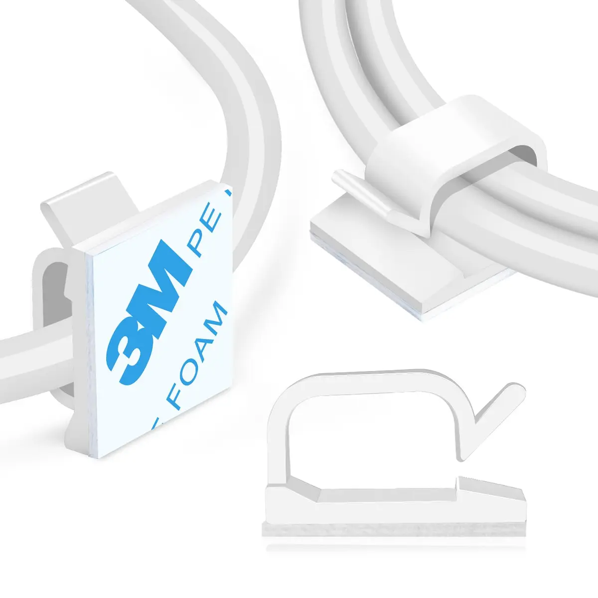 XHF 120PCS 3/4” White Adhesive Cable Wire Wall Light Clips, Cord Holder | Strong Adhesive, No Residue, Suitable for Various Surfaces - main product image