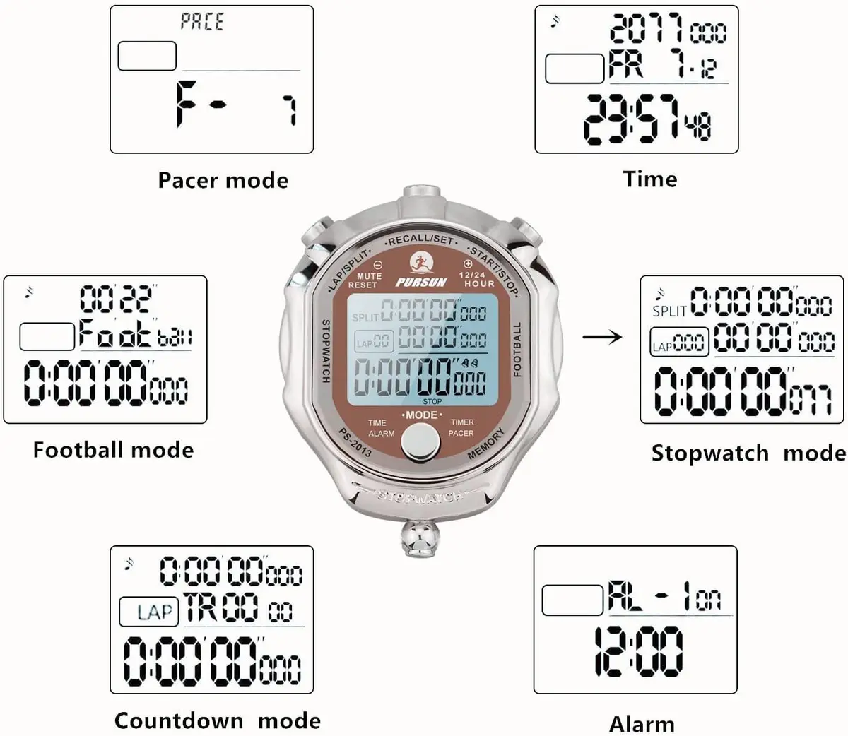 Rolilink Stopwatch Timer, Digital 0.001s Precision, Metal 100 Laps Memory, Coach Sports & Marathon - view 2