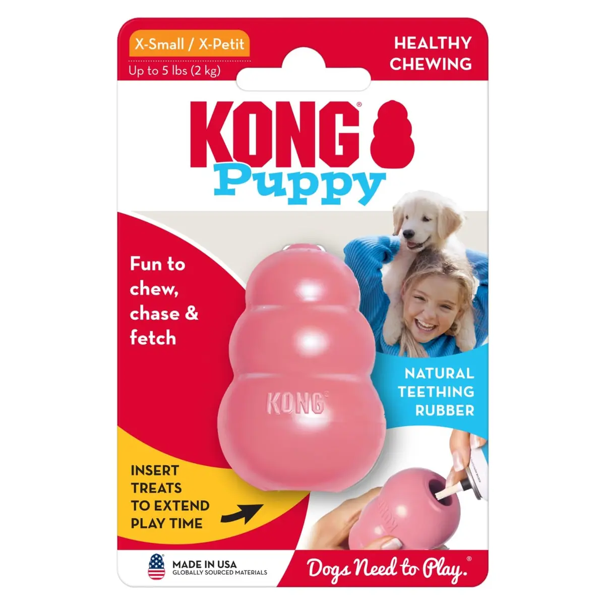 KONG Puppy, Natural Rubber Teething Chew Toy, for XS Puppies, Pink | Gentle, Durable & Interactive Puppy Toy - view 8