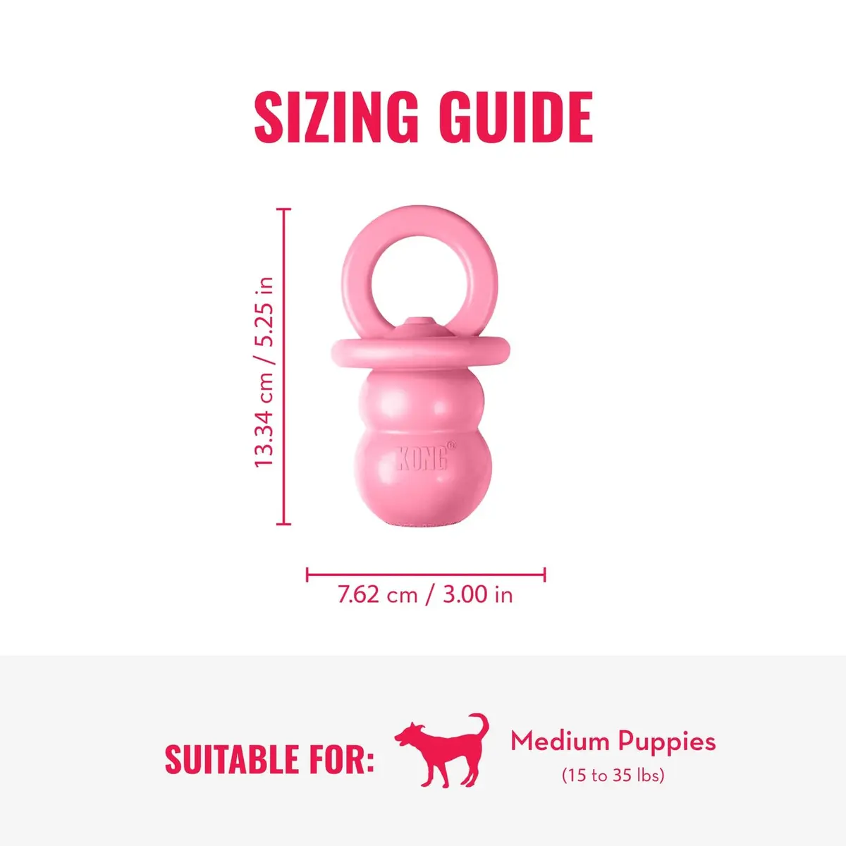 KONG Puppy Binkie | Natural Rubber Teething Toy for Medium Puppies, Pink - view 3