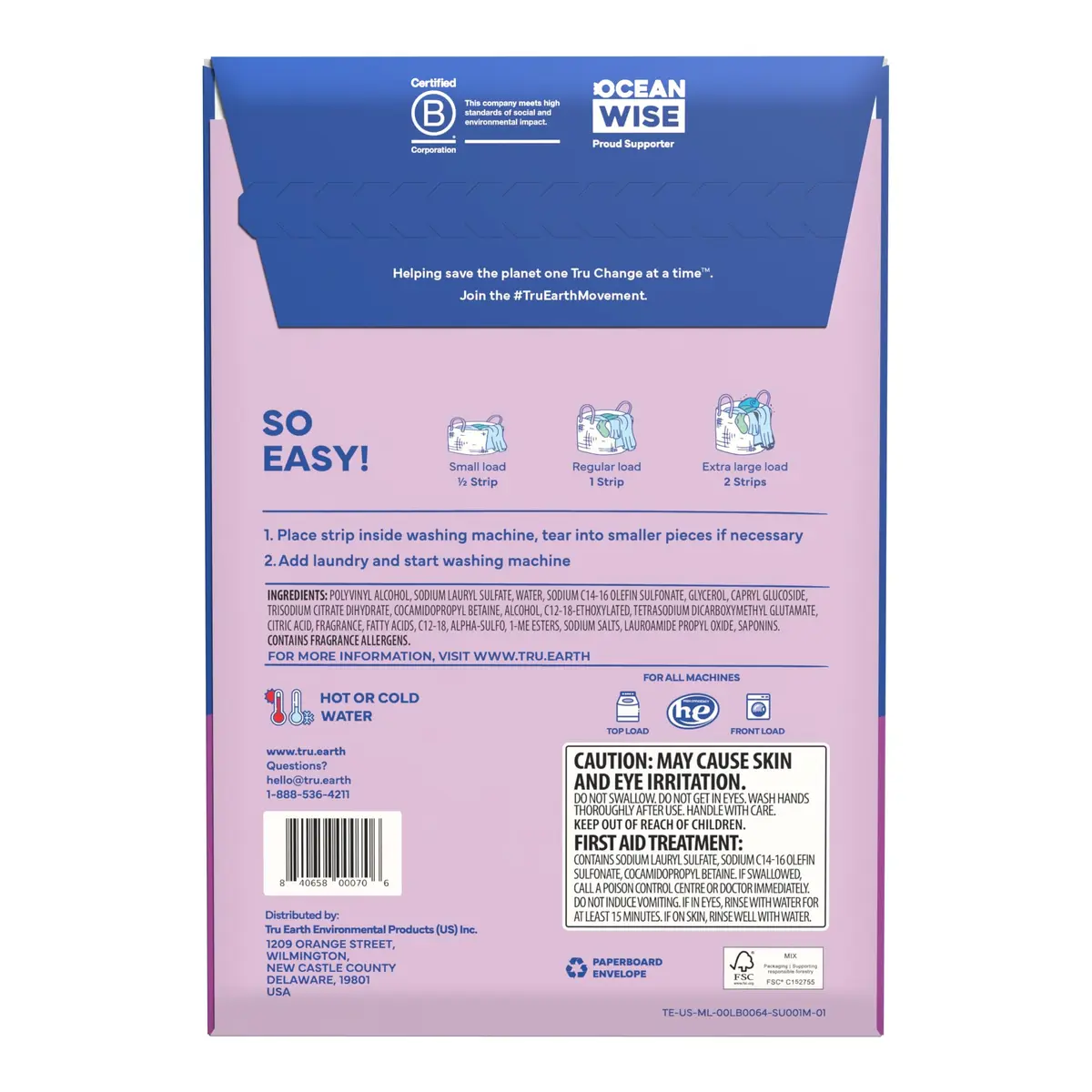 Tru Earth Dry Laundry Detergent Lilac Breeze 64 Strips | Eco-Friendly, Compact & Gentle for Sensitive Skin - view 3