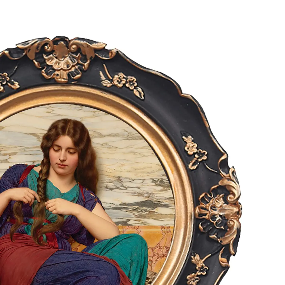 WINPLUS+ Vintage Round Picture Frame 4x4 inch (10x10 cm) | Antique Black Resin with Golden Floral Detail - view 6