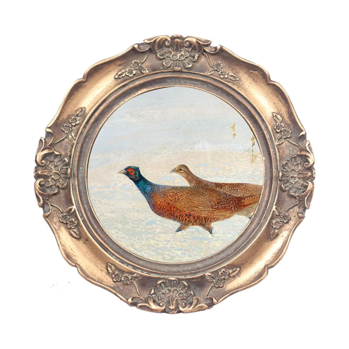 WINPLUS+ Vintage Round Picture Frame 4x4 Inch (10x10 cm) | Antique Bronze Resin with Embossed Floral Detail - main product image