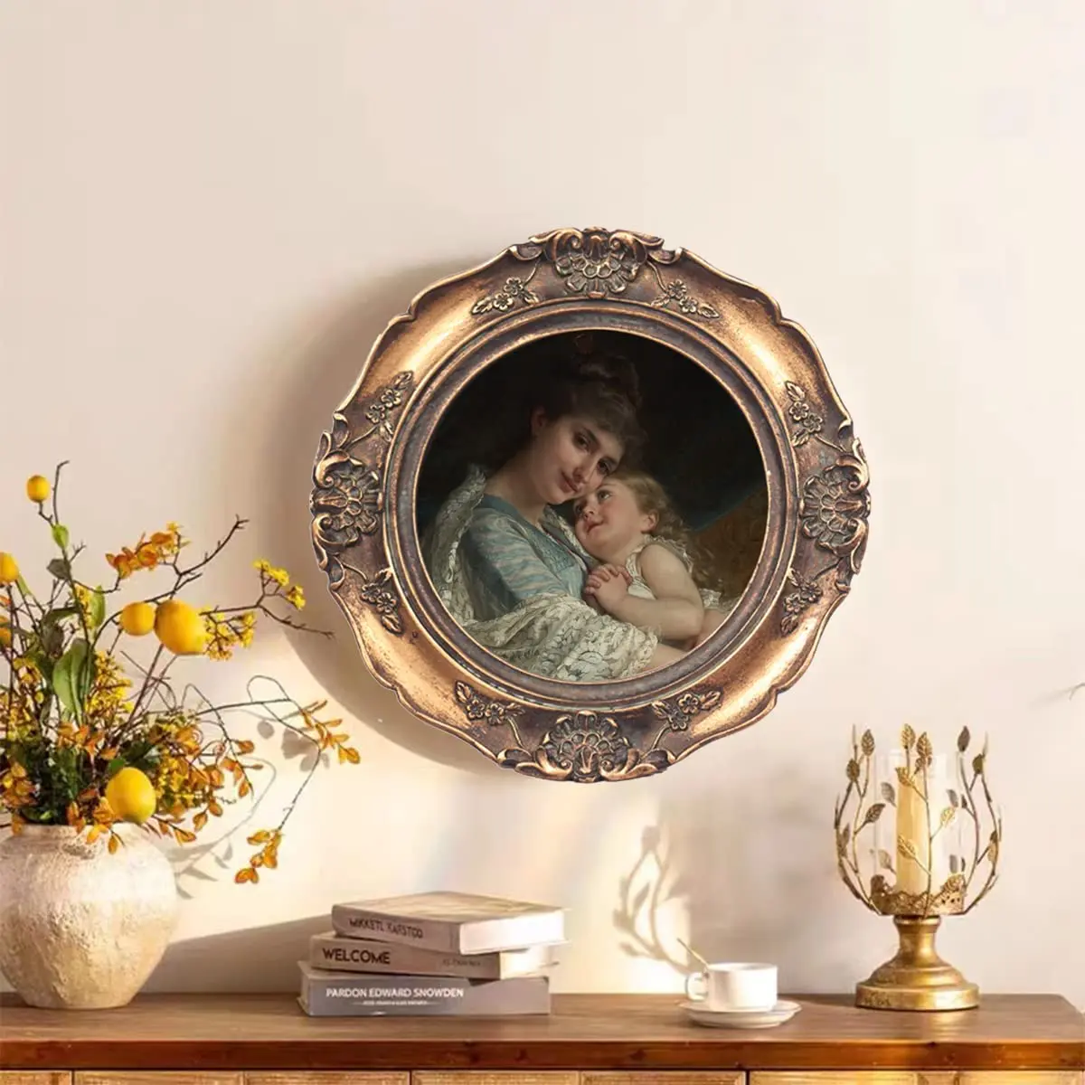 WINPLUS+ Vintage Round Picture Frame 4x4 Inch (10x10 cm) | Antique Bronze Resin with Embossed Floral Detail - view 5