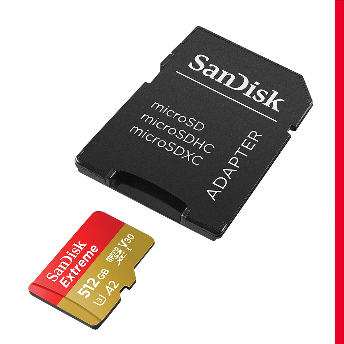 SanDisk 512GB Extreme microSDXC UHS-I Memory Card with Adapter - 190MB/s Read, 130MB/s Write, 4K UHD, A2, C10, U3, V30 - view 2