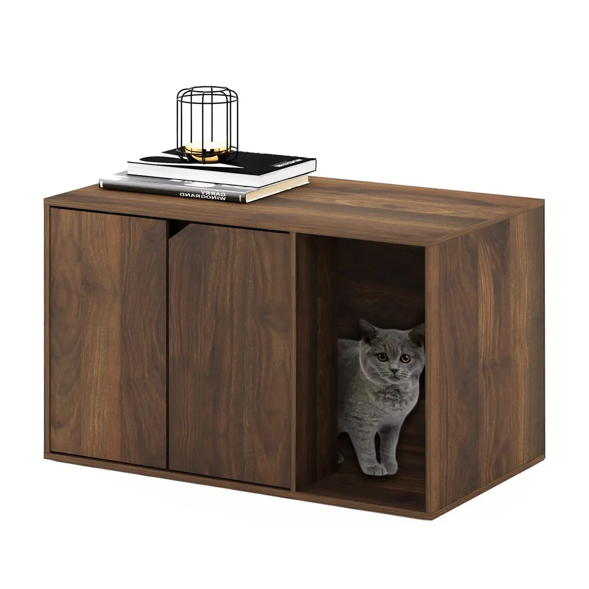 Furinno Peli Litter Box Enclosure, Columbia Walnut | Modern Hidden Cat Furniture (70-120 chars) - main product image