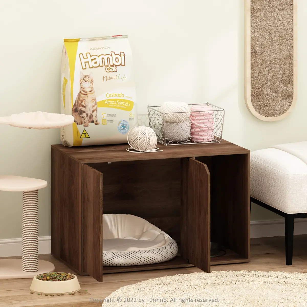 Furinno Peli Litter Box Enclosure, Columbia Walnut | Modern Hidden Cat Furniture (70-120 chars) - view 2