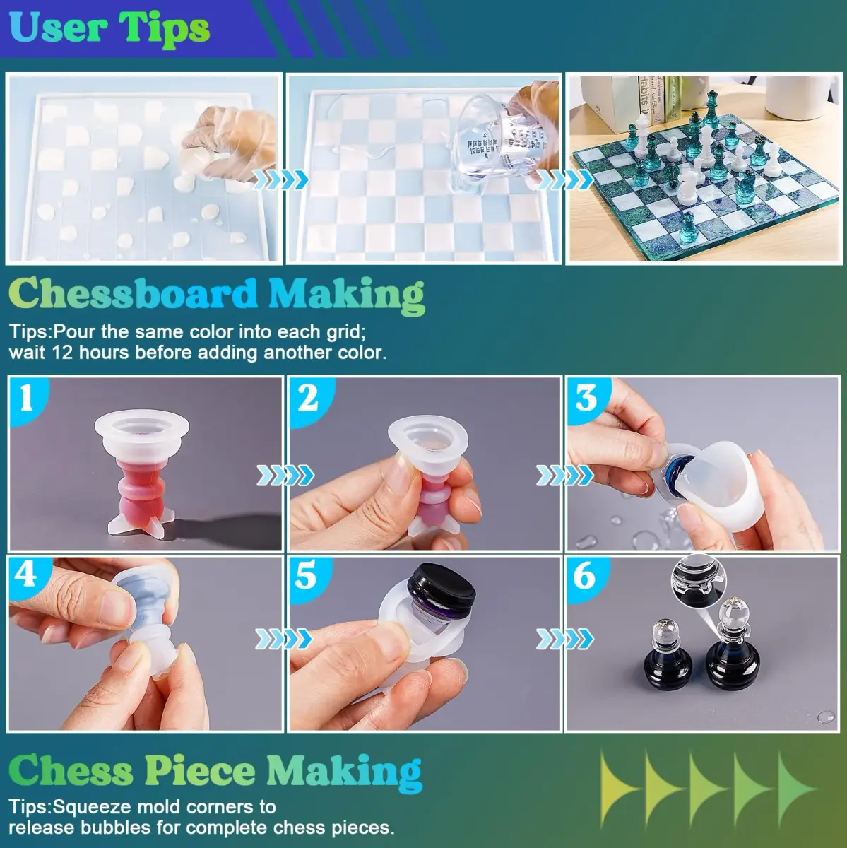 LET'S RESIN Chess Molds for Resin Casting, Full Size 3D Chess Set Molds | 25-Piece Set with Mica Powders - view 5