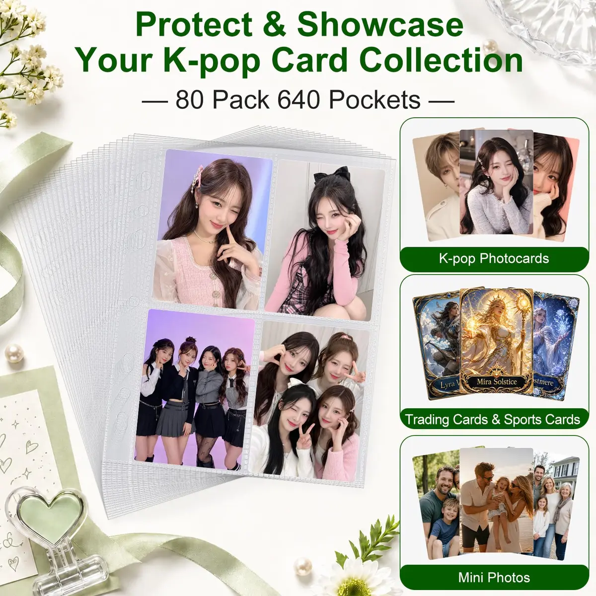 WITHYU Card Document Sleeve 80 Pack | Double-Sided 4 Pocket A5 Binder Sheets for Trading Cards - view 5