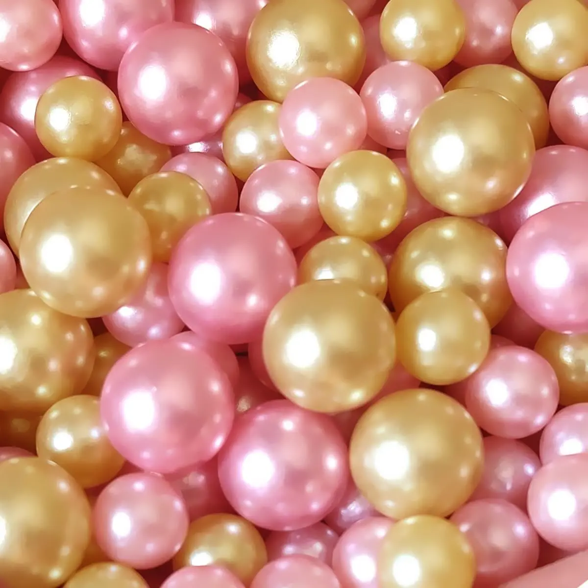 Cymtoo Gold Pink Pearls for Vase Filler Pearl Beads No Hole Makeup Beads | 10/14mm Round ABS Plastic - main product image
