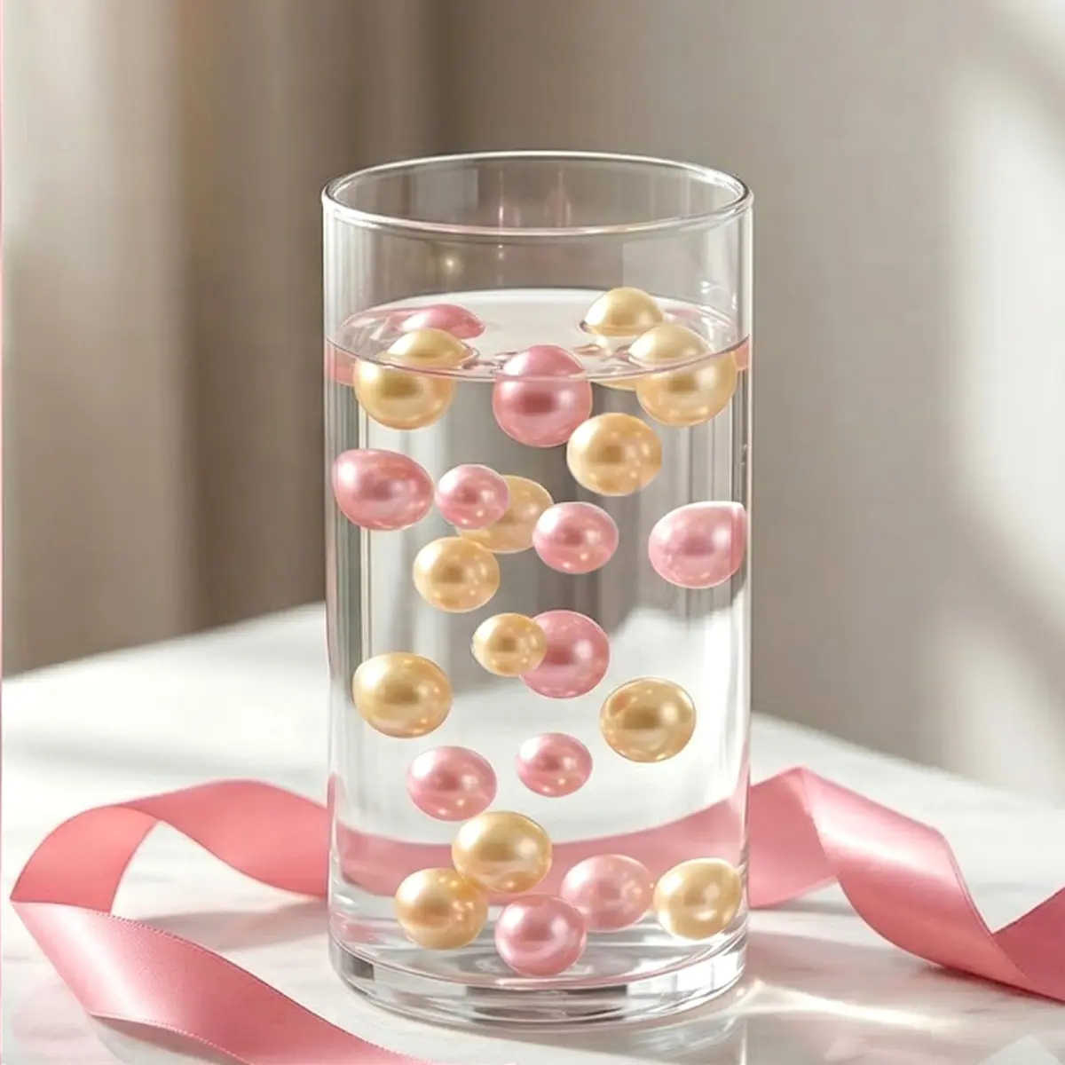 Cymtoo Gold Pink Pearls for Vase Filler Pearl Beads No Hole Makeup Beads | 10/14mm Round ABS Plastic - view 5