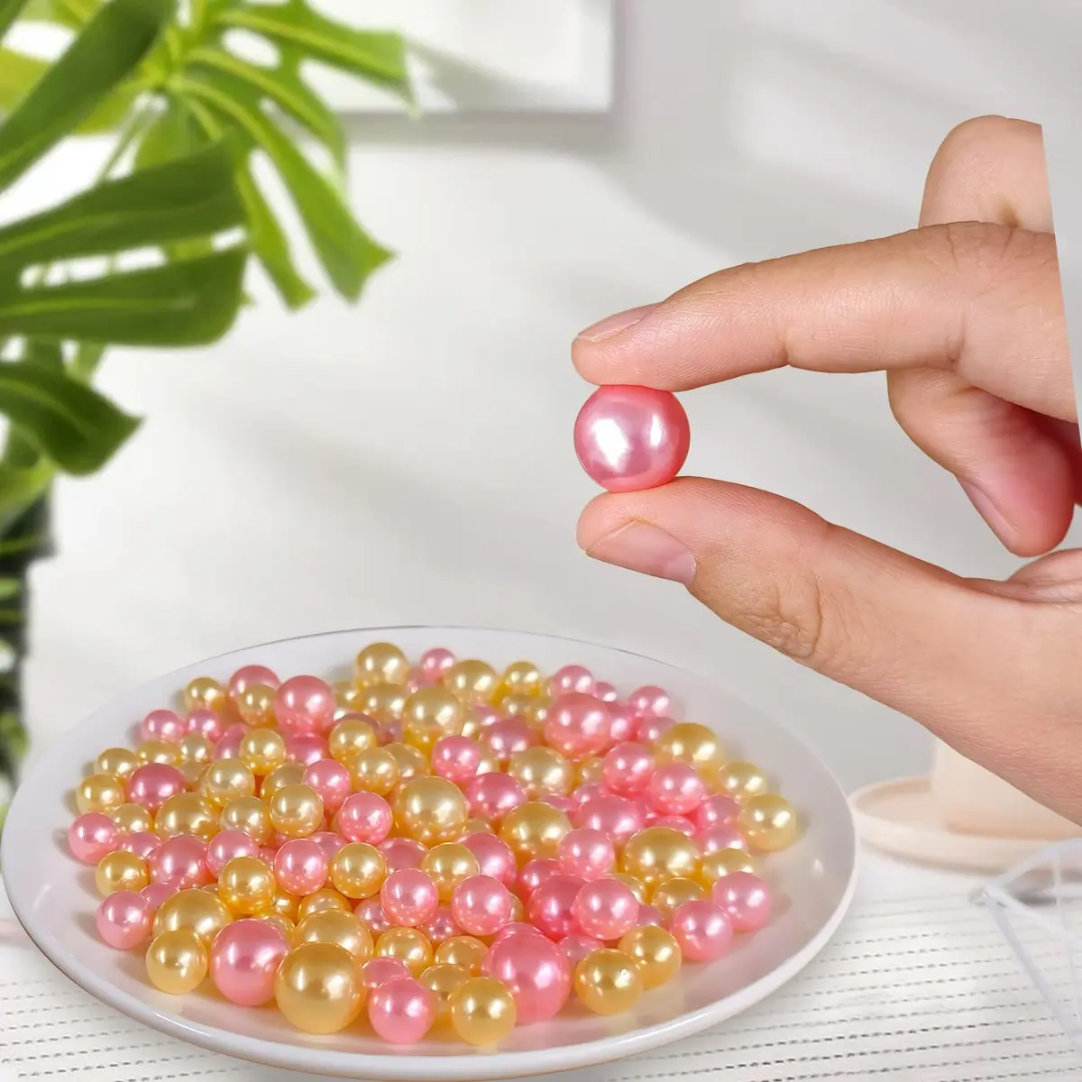 Cymtoo Gold Pink Pearls for Vase Filler Pearl Beads No Hole Makeup Beads | 10/14mm Round ABS Plastic - view 6