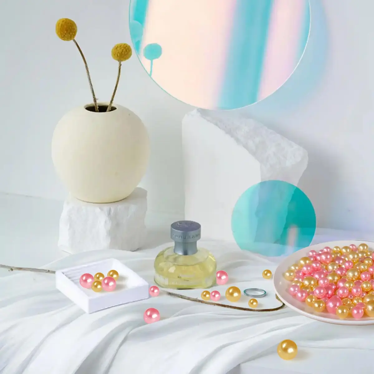 Cymtoo Gold Pink Pearls for Vase Filler Pearl Beads No Hole Makeup Beads | 10/14mm Round ABS Plastic - view 7