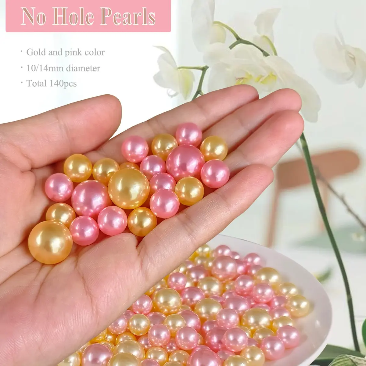 Cymtoo Gold Pink Pearls for Vase Filler Pearl Beads No Hole Makeup Beads | 10/14mm Round ABS Plastic - view 2