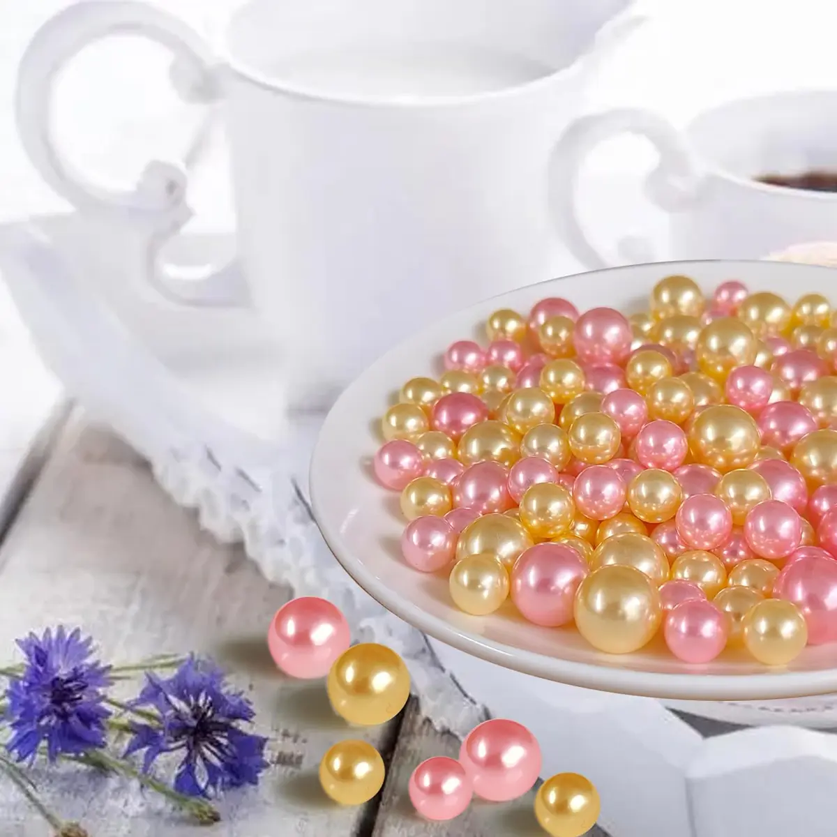 Cymtoo Gold Pink Pearls for Vase Filler Pearl Beads No Hole Makeup Beads | 10/14mm Round ABS Plastic - view 4
