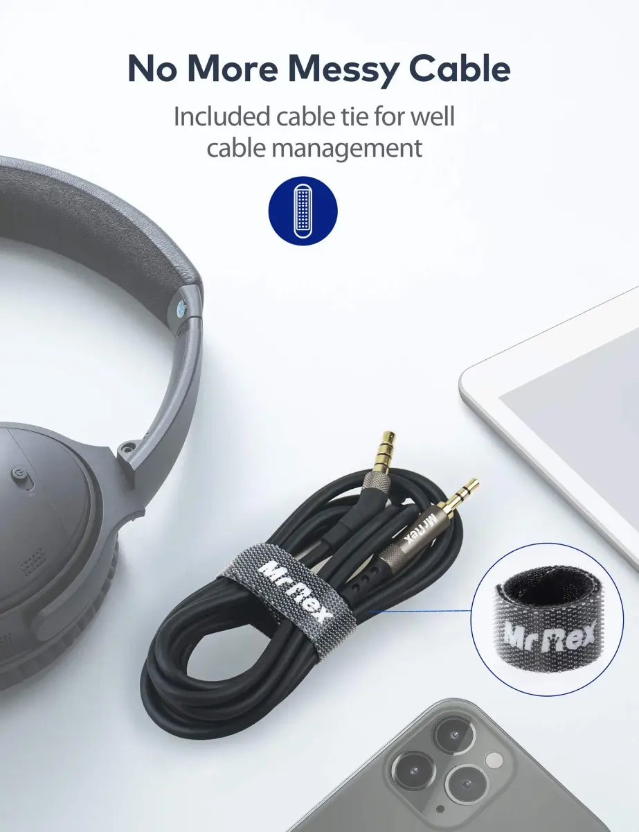Mr Rex 3.5mm to 2.5mm Aux Cable Cord [2-Pack, 1.5m+2m] | Clear Stereo Sound for Bose, JBL Headphones - view 6