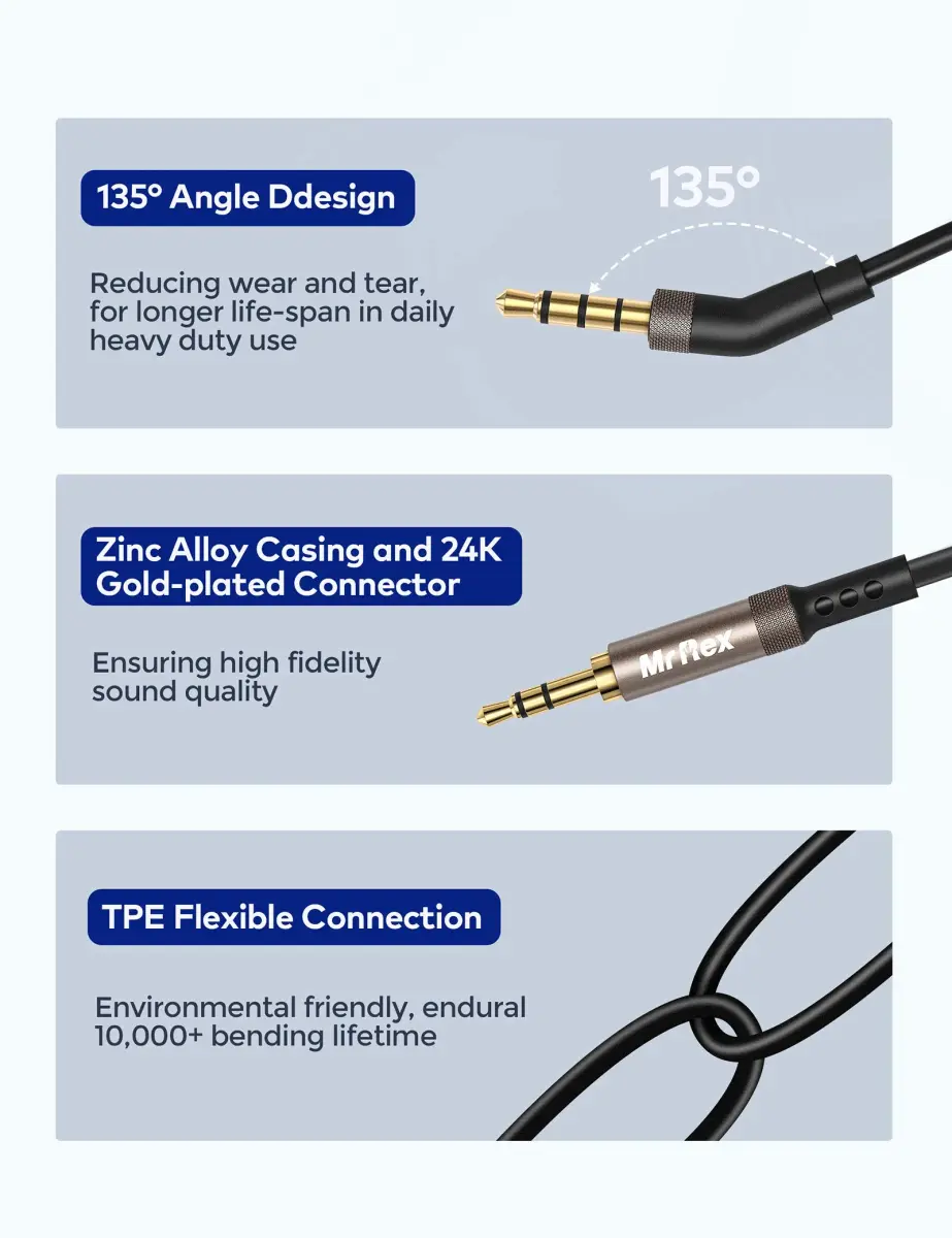 Mr Rex 3.5mm to 2.5mm Aux Cable Cord [2-Pack, 1.5m+2m] | Clear Stereo Sound for Bose, JBL Headphones - view 3