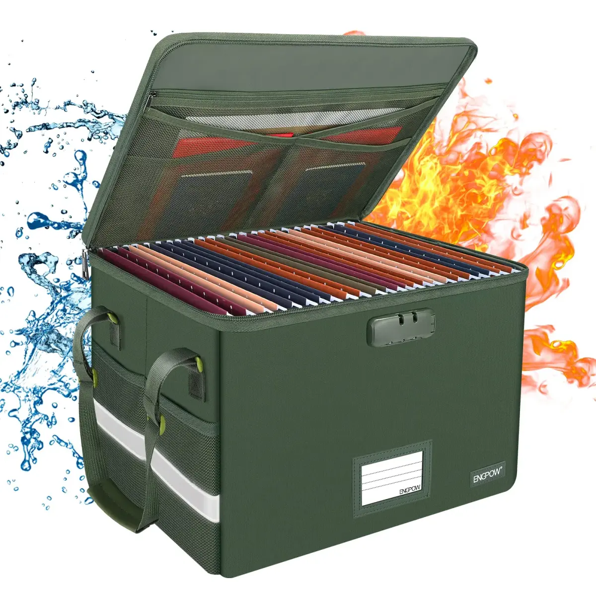ENGPOW Fireproof Document Box with Lock & Zipper Lid 33L (15.55" x 12.2" x 10") | Collapsible & Portable for Letter/Legal Files - main product image