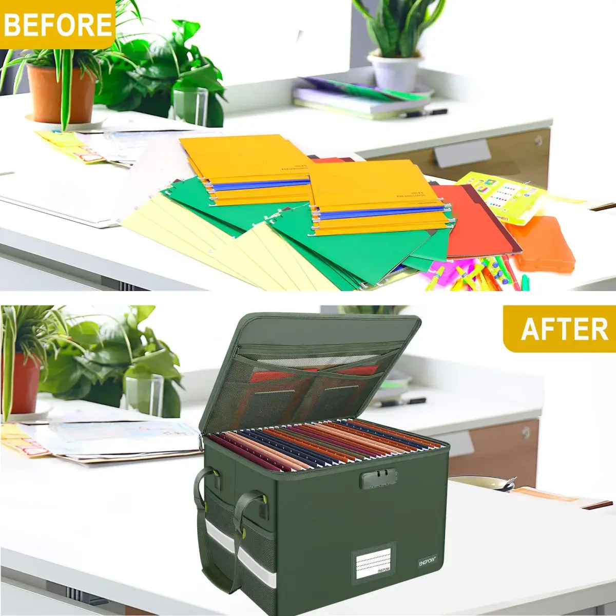 ENGPOW Fireproof Document Box with Lock & Zipper Lid 33L (15.55" x 12.2" x 10") | Collapsible & Portable for Letter/Legal Files - view 7