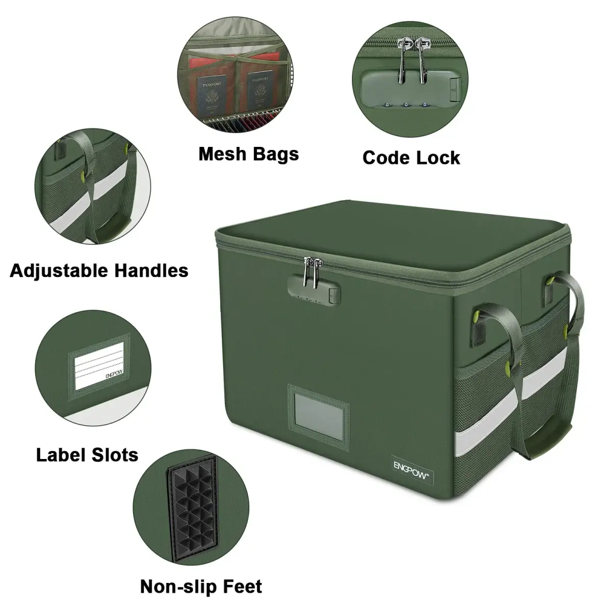 ENGPOW Fireproof Document Box with Lock & Zipper Lid 33L (15.55" x 12.2" x 10") | Collapsible & Portable for Letter/Legal Files - view 4