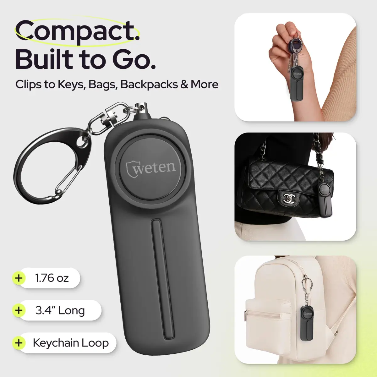WETEN Personal Safety Alarm Keychain for Women, 130dB Siren, 2 Pack Black | Loudest Self-Defense Device for Night Walks & Travel - view 5