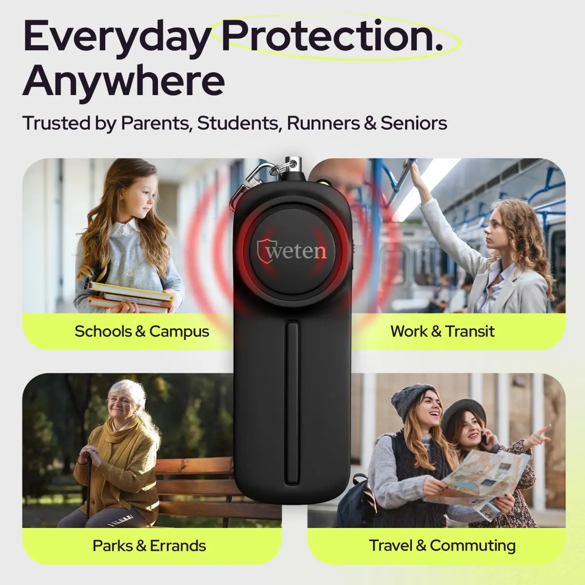WETEN Personal Safety Alarm Keychain for Women, 130dB Siren, 2 Pack Black | Loudest Self-Defense Device for Night Walks & Travel - view 6