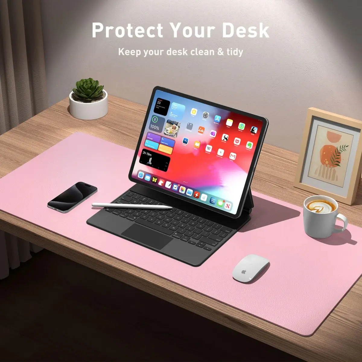 Aothia Leather Desk Pad Protector - Large Mouse Pad, Non-Slip PU Leather Blotter 91cm x 43cm (36" x 17") | Protects Desks from Scratches, Spills, and Heat - view 3