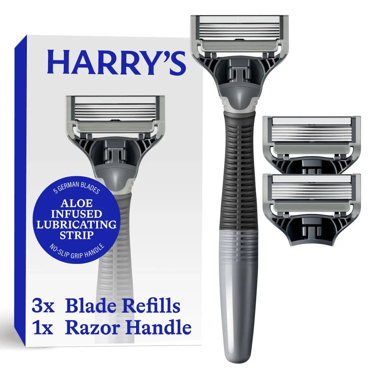Harry's Original Shaving Kit for Men - Razor Handle and 3 Razor Blade Refill Cartridges - German Engineered - Charcoal | 5-Blade Cartridge Razor - main product image