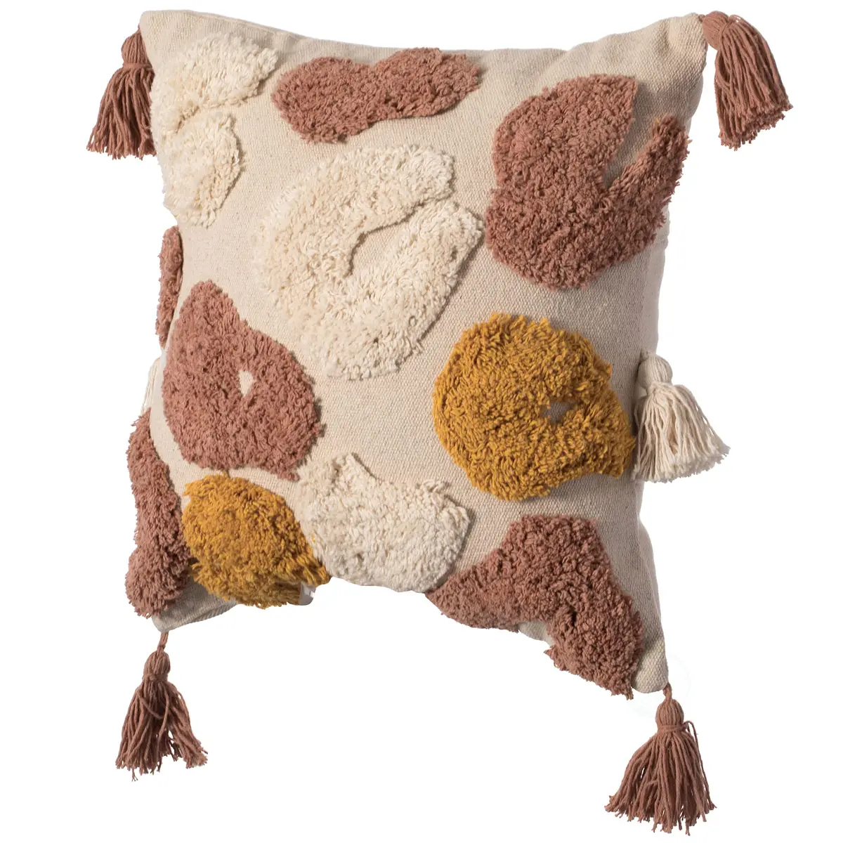 Deerlux 16" Handwoven Cotton Throw Pillow Cover with Tufted Broken Circle Pattern and Side Tassels, Multicolor | Rustic Bohemian Accent - main product image