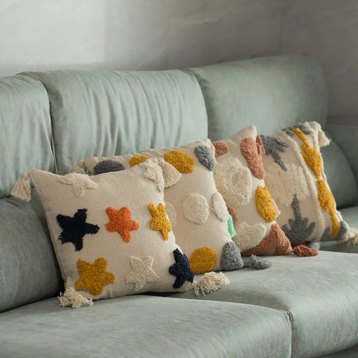 Deerlux 16" Handwoven Cotton Throw Pillow Cover with Tufted Broken Circle Pattern and Side Tassels, Multicolor | Rustic Bohemian Accent - view 3