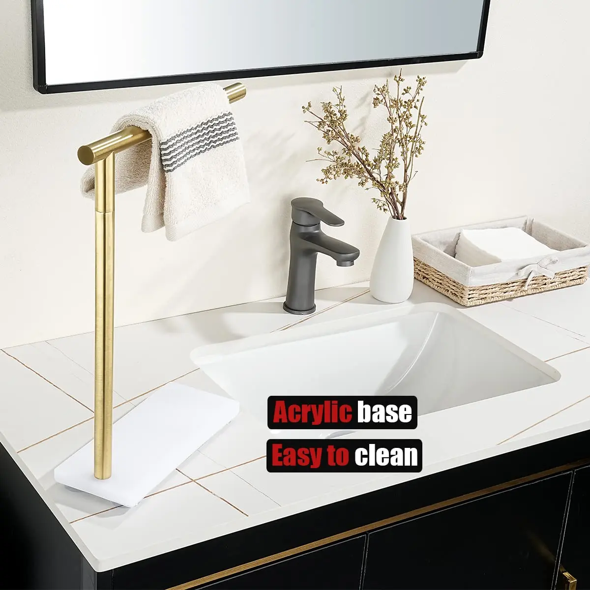 JQK Hand Towel Holder Stand Brushed Gold 12 Inch Bar | Modern Free Standing Countertop Rack - view 5