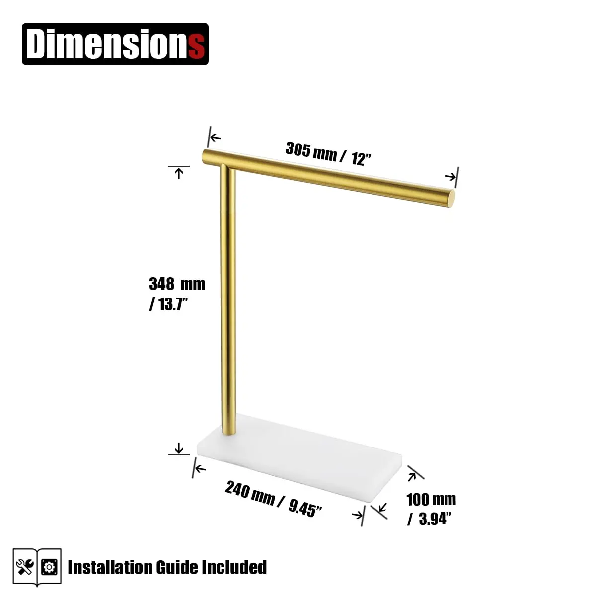 JQK Hand Towel Holder Stand Brushed Gold 12 Inch Bar | Modern Free Standing Countertop Rack - view 2