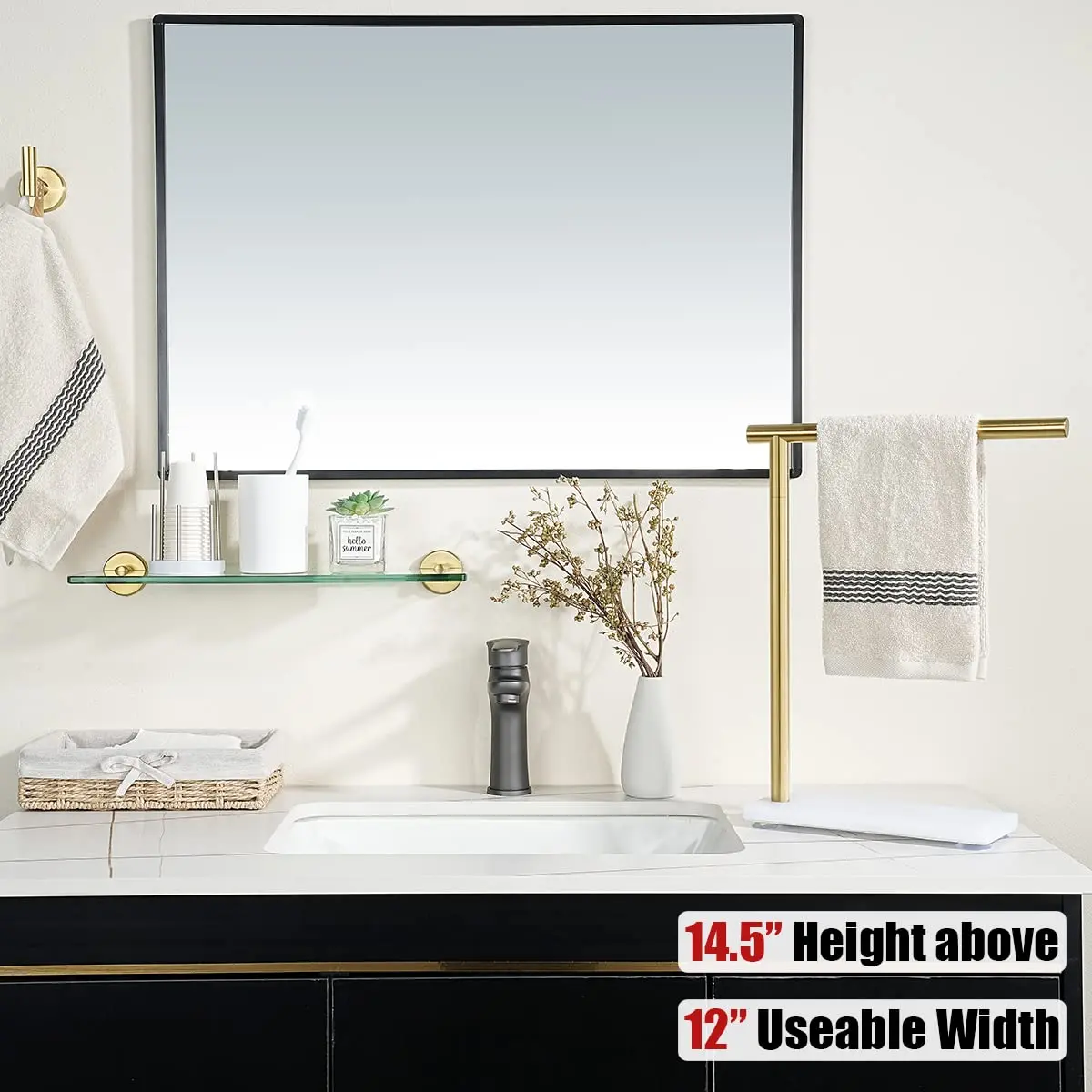 JQK Hand Towel Holder Stand Brushed Gold 12 Inch Bar | Modern Free Standing Countertop Rack - view 3