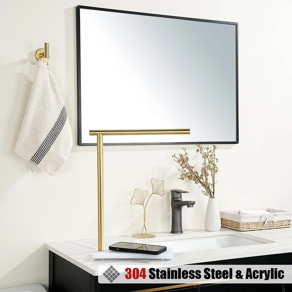 JQK Hand Towel Holder Stand Brushed Gold 12 Inch Bar | Modern Free Standing Countertop Rack - view 4
