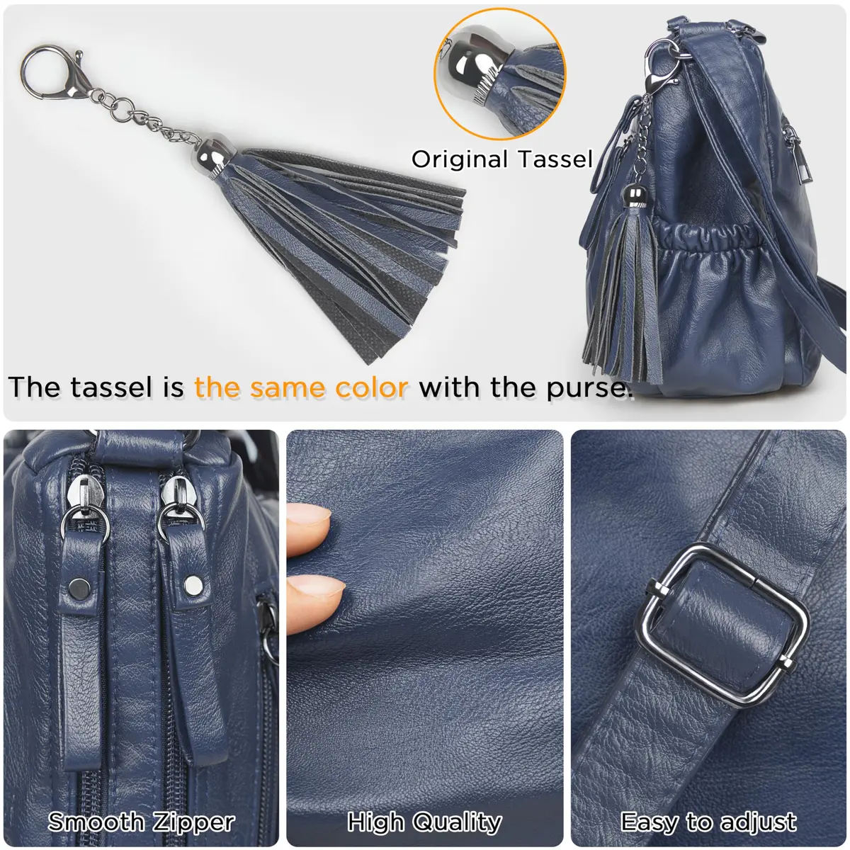 VOLGANIK ROCK Crossbody Bag for Women with Tassel | Soft PU Leather, 10.2" x 8.3" x 3.1" | Adjustable Strap - view 5