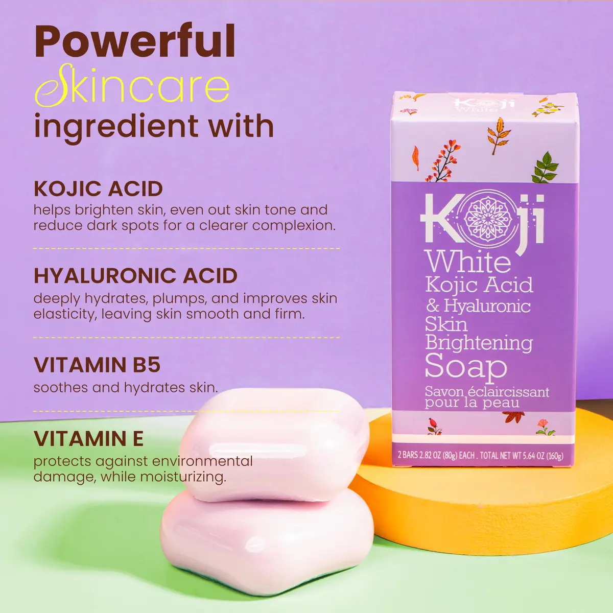 Koji White Kojic Acid & Hyaluronic Acid Skin Brightening Soap 2 Bars | Hydrating, Anti-Aging, Vegan - view 4