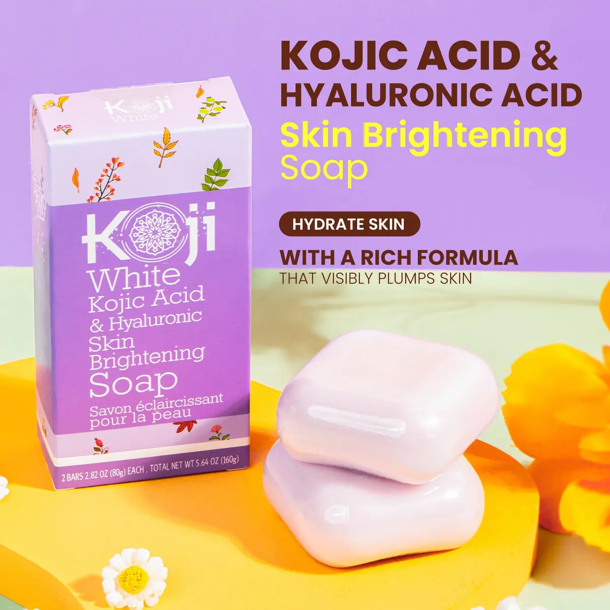 Koji White Kojic Acid & Hyaluronic Acid Skin Brightening Soap 2 Bars | Hydrating, Anti-Aging, Vegan - view 2